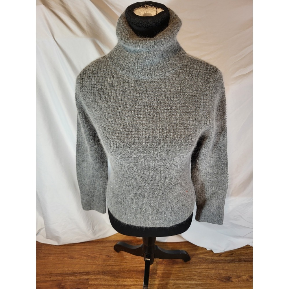Lucidity Angora Rabbit Hair Blend Turtleneck Cowl Sweater Gray Waffle Womens Med